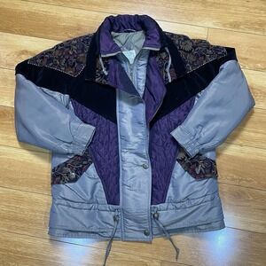 Vintage Current Seen Windbreaker Jacket Gray Women's Size Small Floral Purple